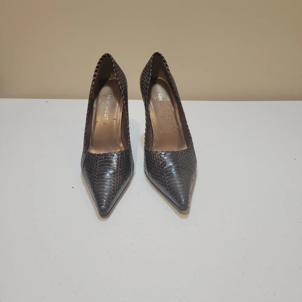 Nine West Brown Snakeskin Pointed-Toe Heels